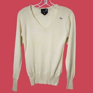 Panda Vtg Pure Wool V-Neck Sweater Womens  Lightweight   Beige Large